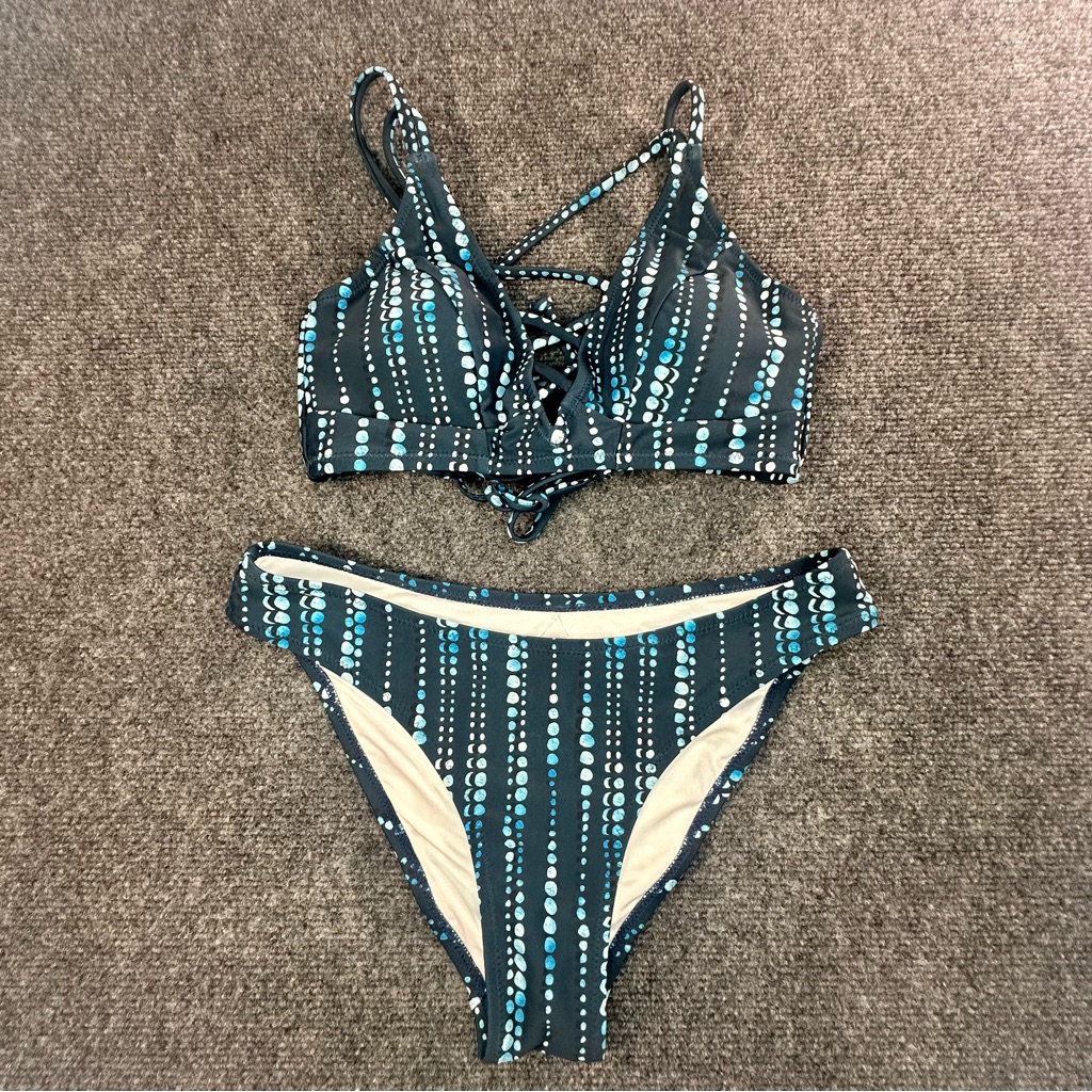 Cupshe Bathing Suit Bikini Blue Strappy Swim Size Small Nwt Beach Coastal Vacay